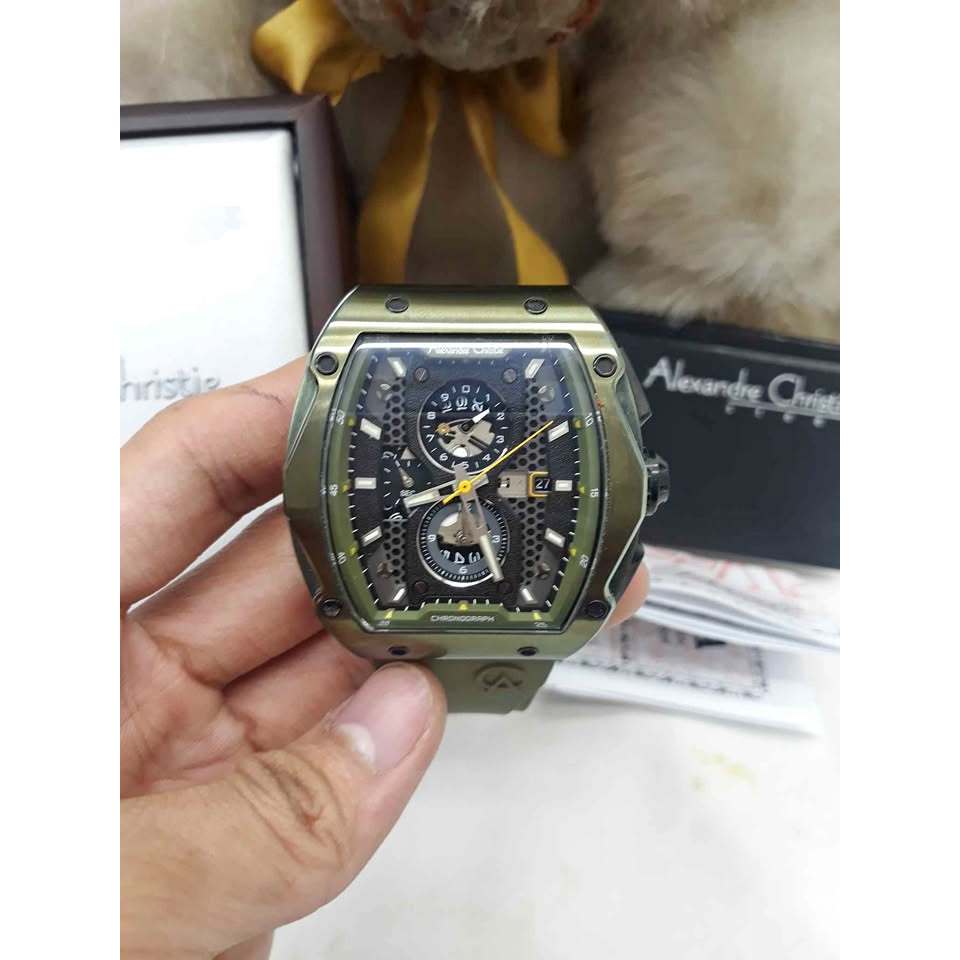 Jam Tangan Alexandre Christie Chronograph AC 6608 MC RIPBA Men Black Dial Black Rubber Strap Bekas M