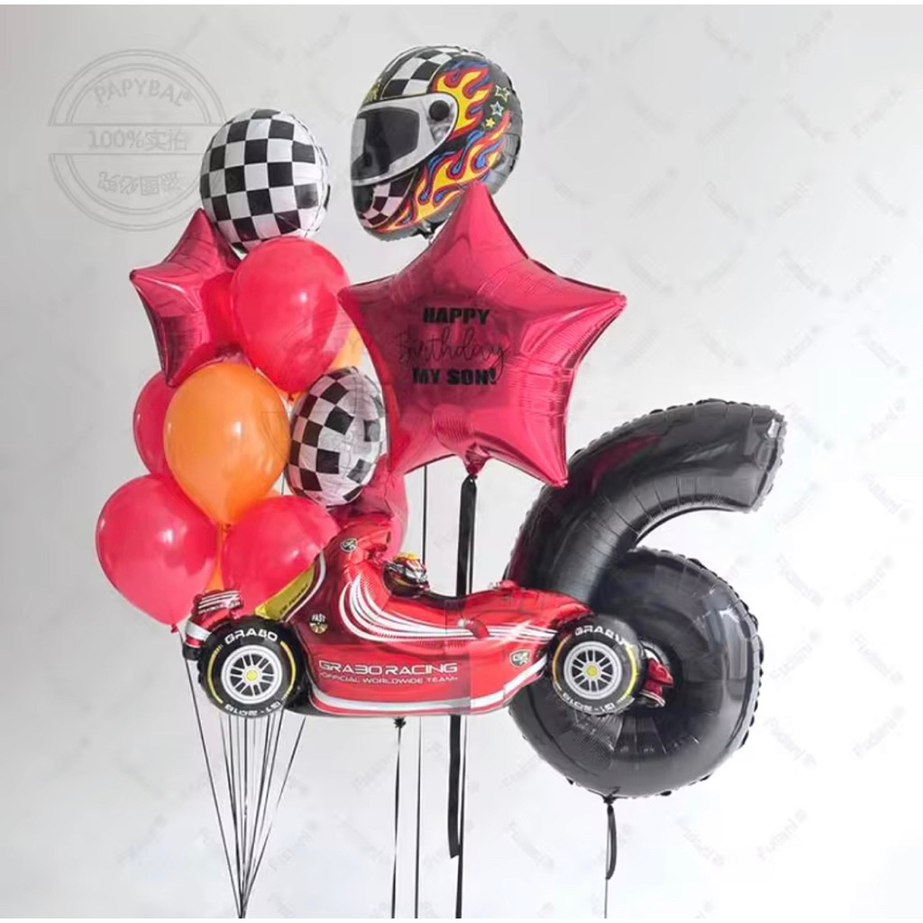 Set paket balon foil angka 80cm warna hitam tema balapan racing mobil car race hiasan dekorasi pesta