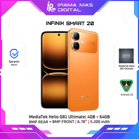 INFINIX SMART 20 4GB 64GB (BLACK, ORANGE, TITANIUM)