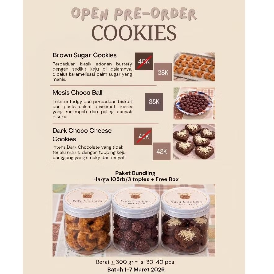 Bundling Package 3 in 1 | Brown Sugar Cookies | Mesis Choco Ball | Dark Choco Cheese Cookies | Kue L