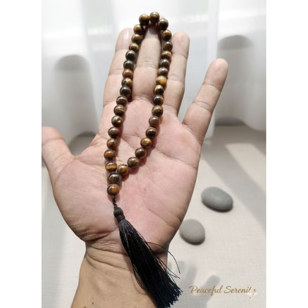Tasbih batu akik Tiger eye 33 butir 8 mm natural