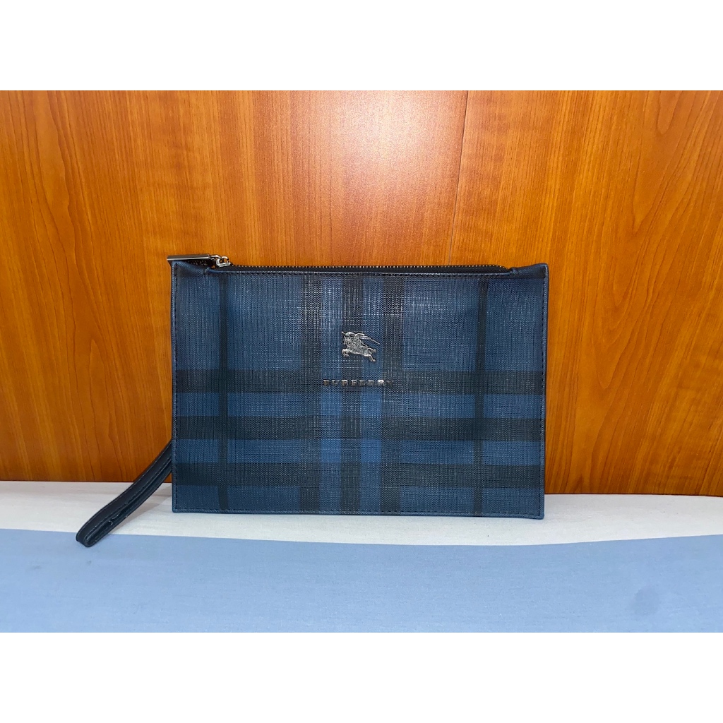 tas clutch hand bag pria cowo brand Burberry signature blue black LIKE NEW