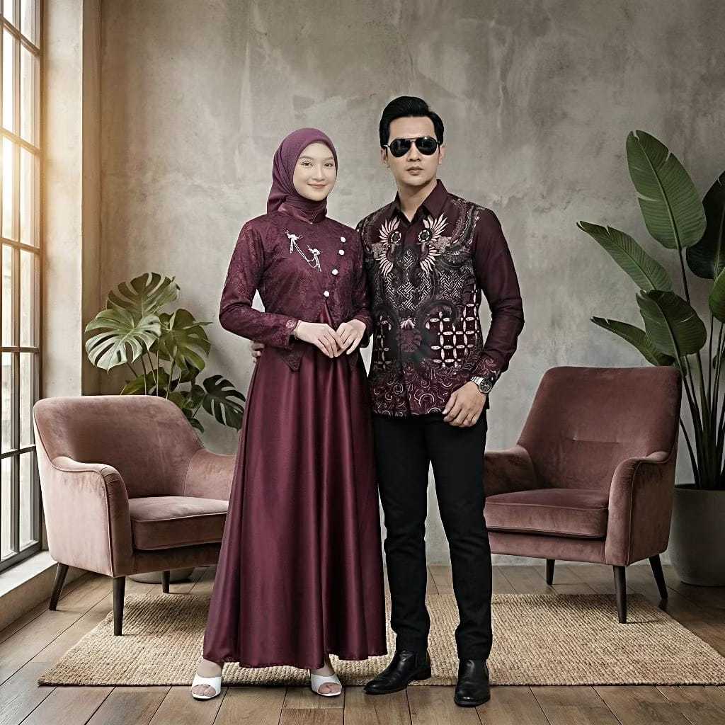 Batik Nafastore | Sahara Gamis Lebaran 2026 Model Gamis Terbaru Sarimbit | Gamis Brokat Couple Remaj