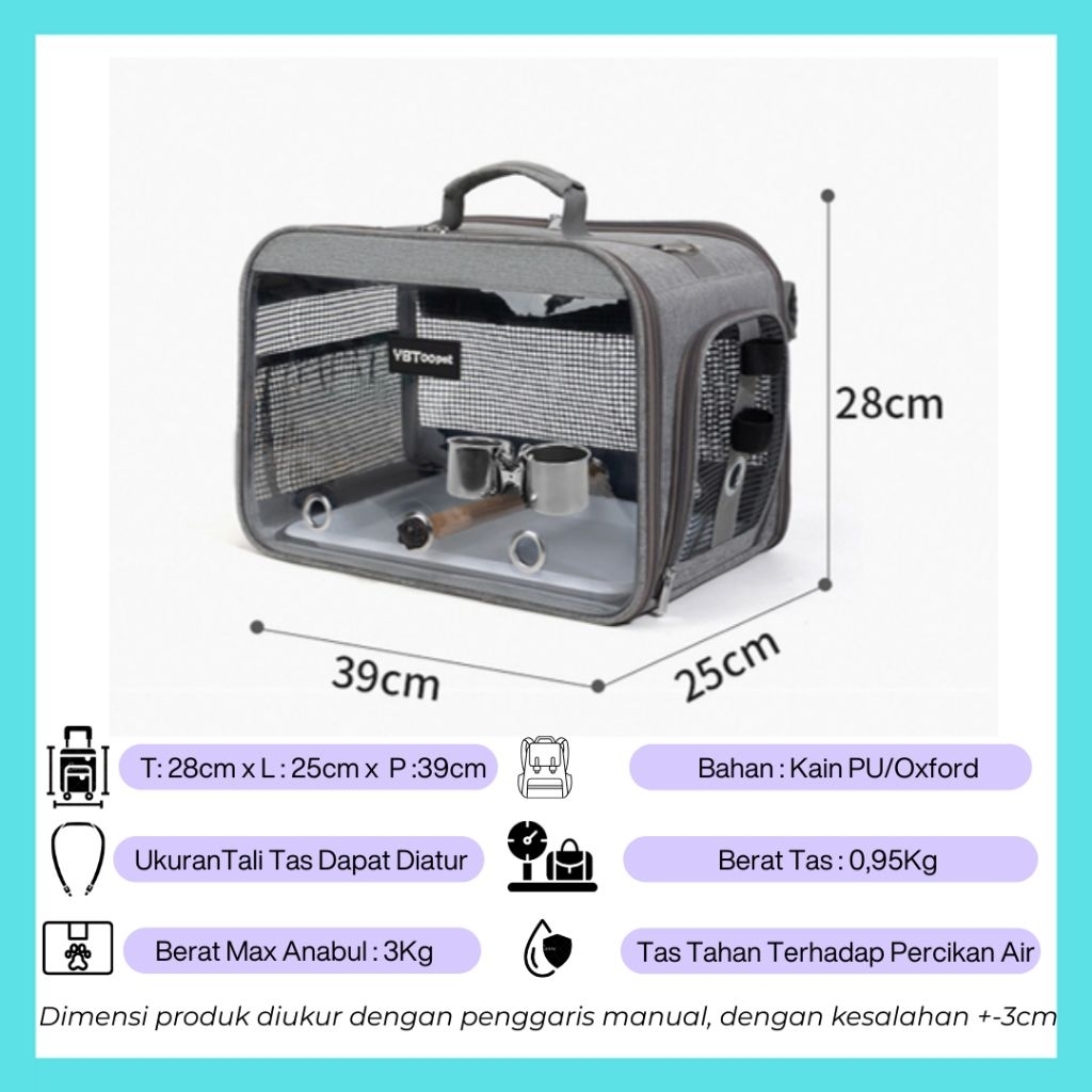 Bonnecat - Grove Tas Ransel Travel Pet Carrier - Tas Gendong Burung & Hewan Kecil