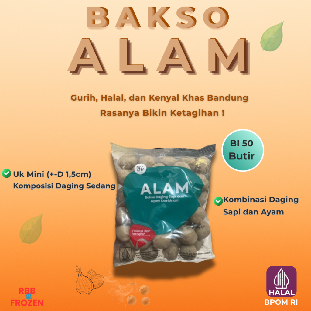 Rajanyabasobandung - Baso Alam Super BI Isi 50 Butir | Bakso Mini Halal Gurih Kenyal Khas Bandung | 