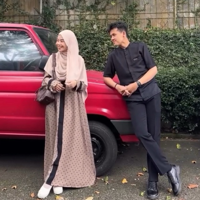 couple gamis abaya polkadot | gamis motif | polka by alfath