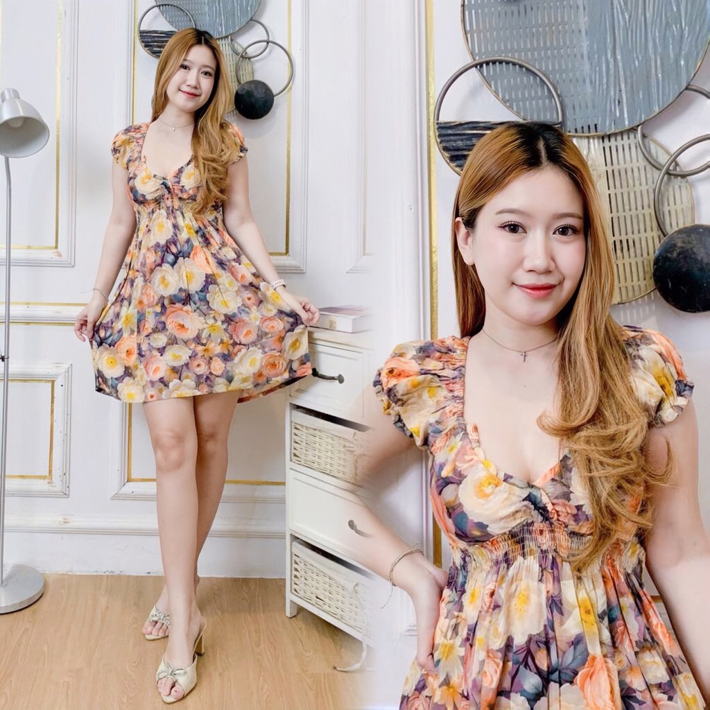 Daster Viral LINDY Sexy Rayon Adem - Daster Putri Bali Pendek Kerut / Dress Mini Motif