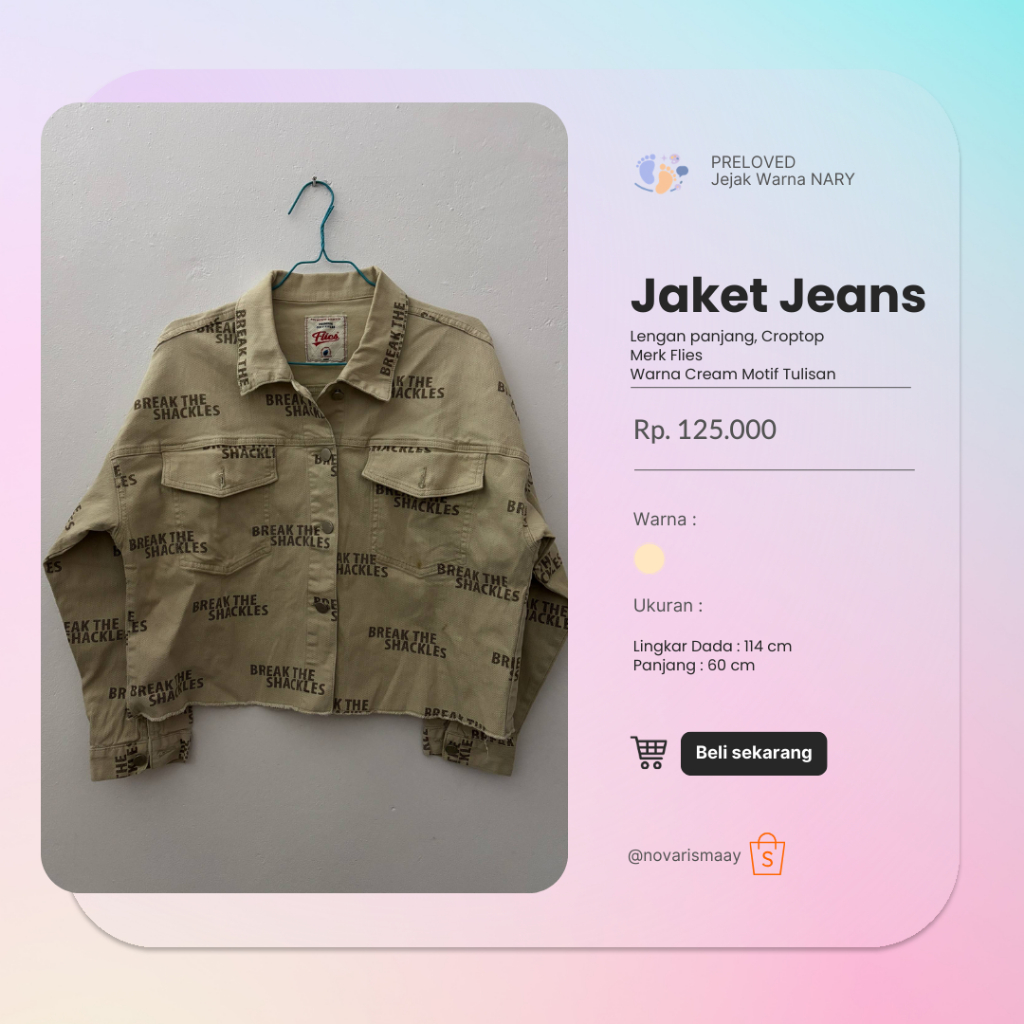Preloved - Jaket Denim Cream Motif Tulisan Jumbo Allsized
