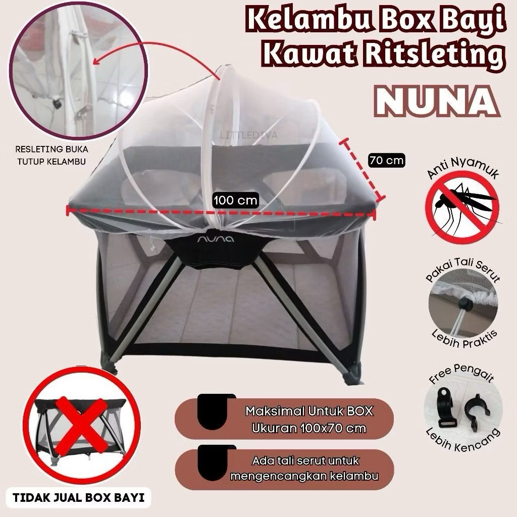 Kelambu preloved (masih baru) Box Bayi Ritsleting Kawat untuk Box Nuna dan box bayi lain