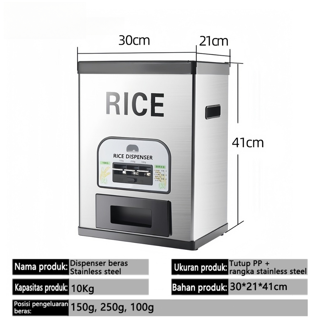 RAS GRATIS ONGKIR DAN PENGEMBALIAN NEW DISPENSER BERAS STAINLESS STEEL SUS 304 / TEMPAT PENYIMPANAN 