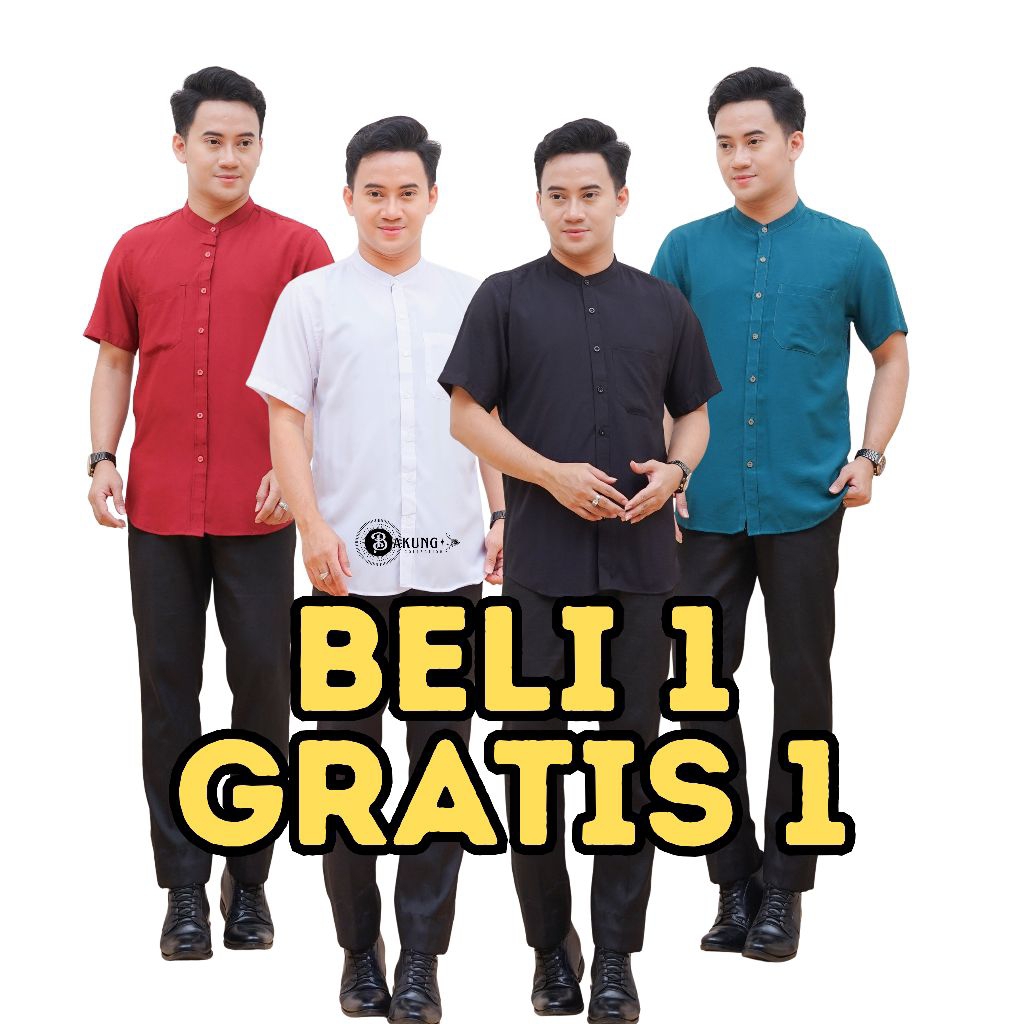 Paket Beli 1 GRATIS 1 | Baju Koko Pria Dewasa Lengan Pendek Bahan Katun Size M - XL