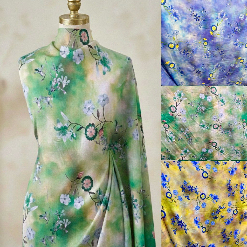 kain katun silky premium motif bunga - kain rayon silk