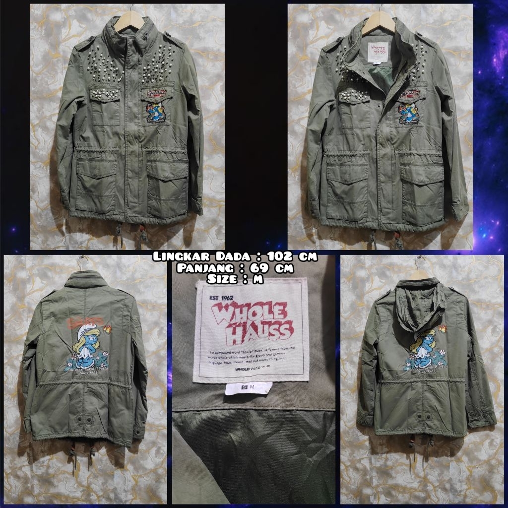 Jaket Parka Warna Hijau Army Merk Whole Hauss Second Original.