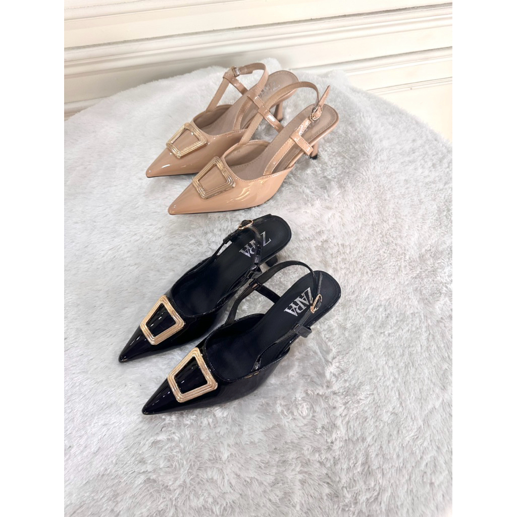 sepatu heels ZARA heels 5 cm bahan glossy import premium
