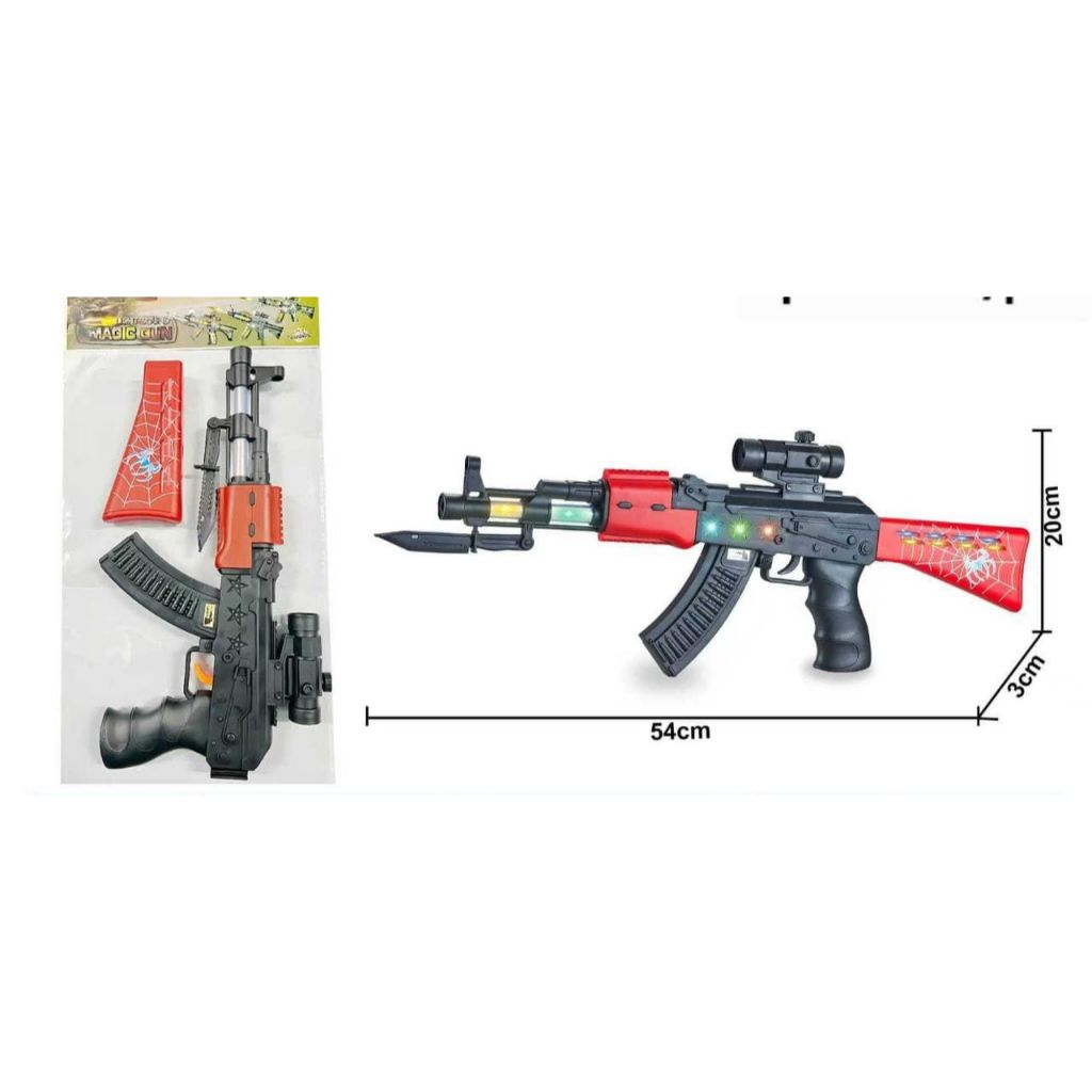 AK47 Mainan Anak Tembak Tembakan Baterai Bunyi Suara Musik Lampu Motif Spiderman