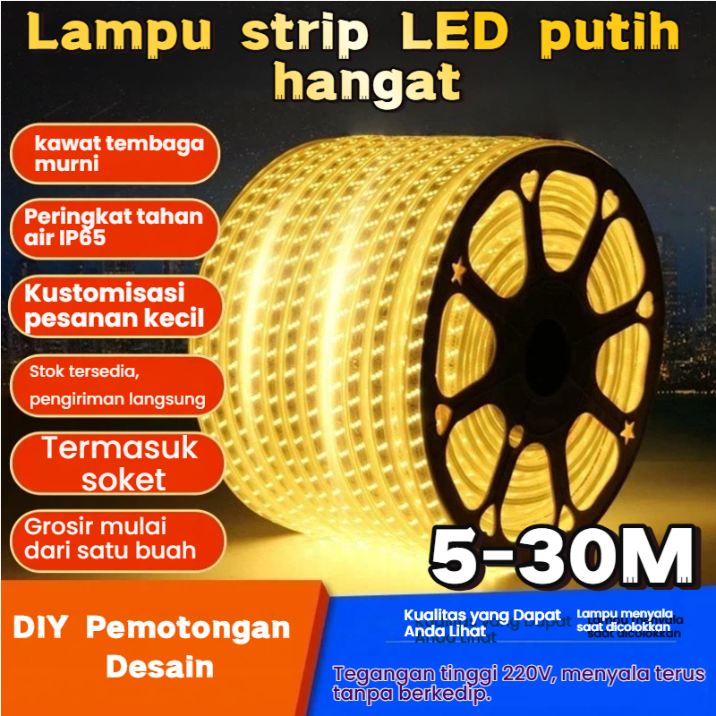 lampu strip led 10 meter Lampu Strip LED 5050 SMD Waterproof 220V - Tinggal Colok, Hemat Energi, Tah