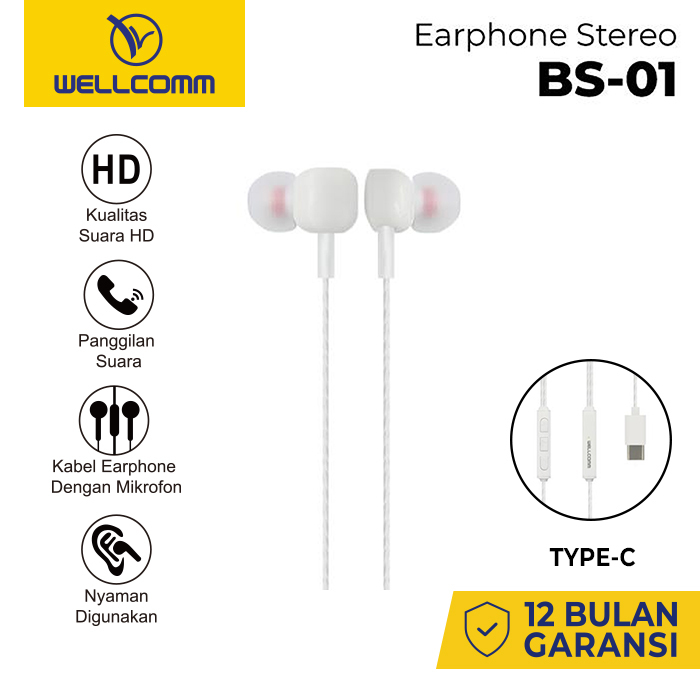 Handsfree/Earphone/Headset Stereo Wellcomm Bs-01 Type-C