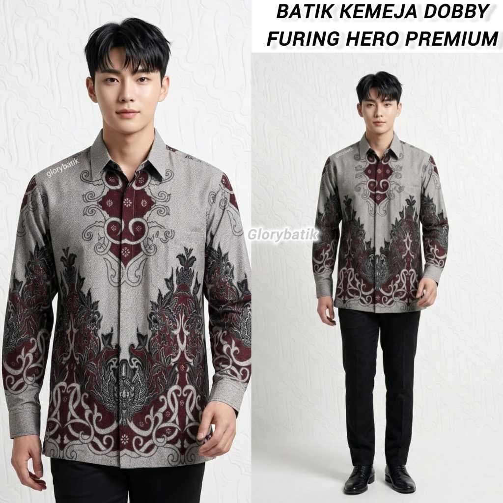 Batik Dobby Pria Furing Premium | Atasan Batik Dobby Lengan Panjang | Baju Batik bahan Dobby lapis F