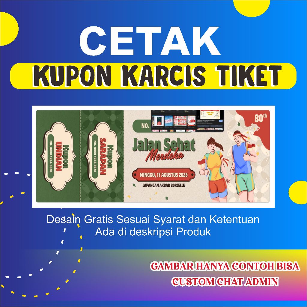 Cetak Kupon Toko, Karcis Parkir, Kupon Jalan sehat ,Tlket Wisata,Kupon Hadiah custom
