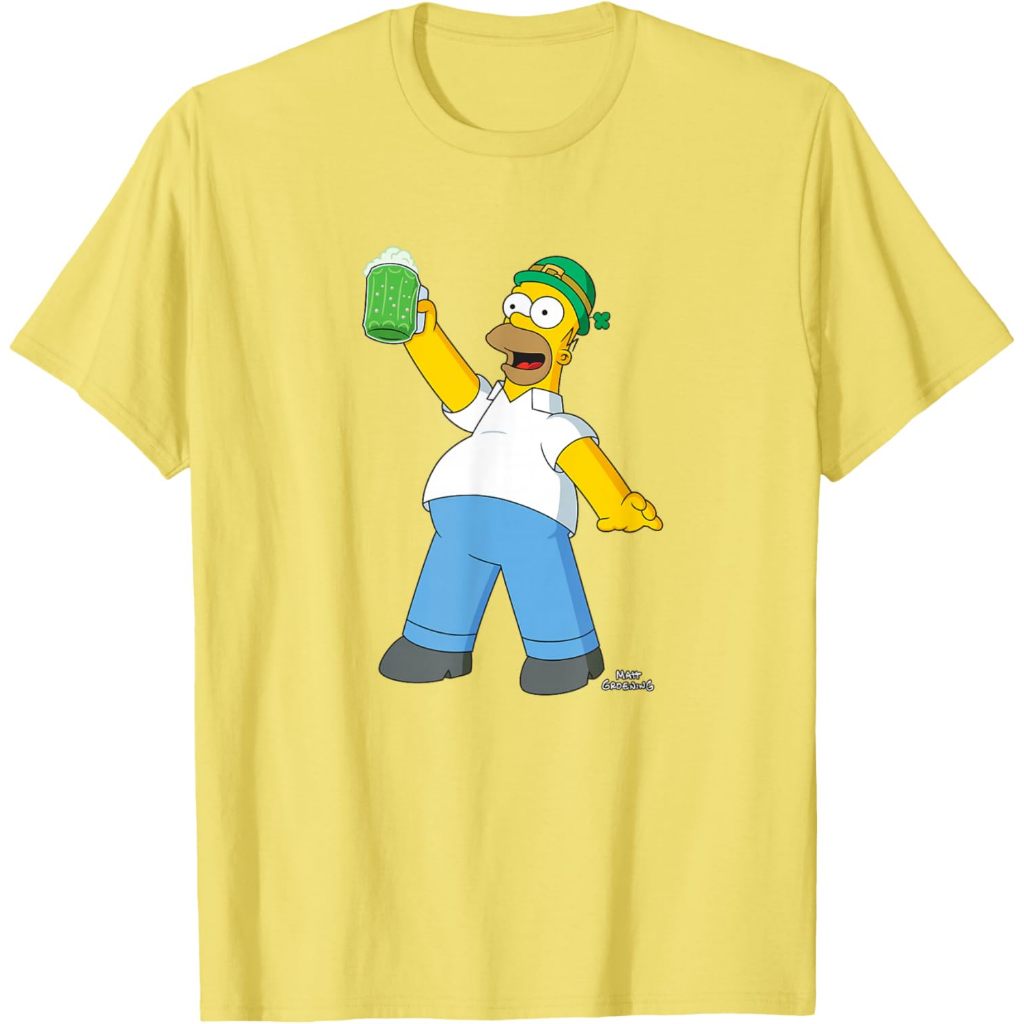 Kaos The Simpsons Homer Simpsons Green Beer St. Patrick’s Day T-Shirt – Baju Vintage 90s Retro Pria 