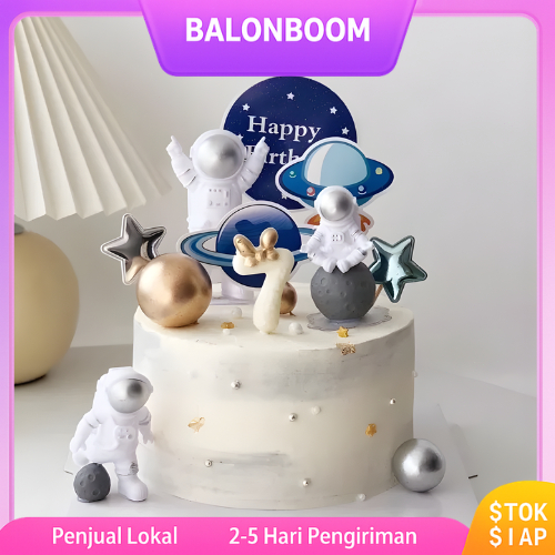Cake Topper Astronot Roket Luar Angkasa Perlengkapan Dekorasi Kue Ulang Tahun Astronot