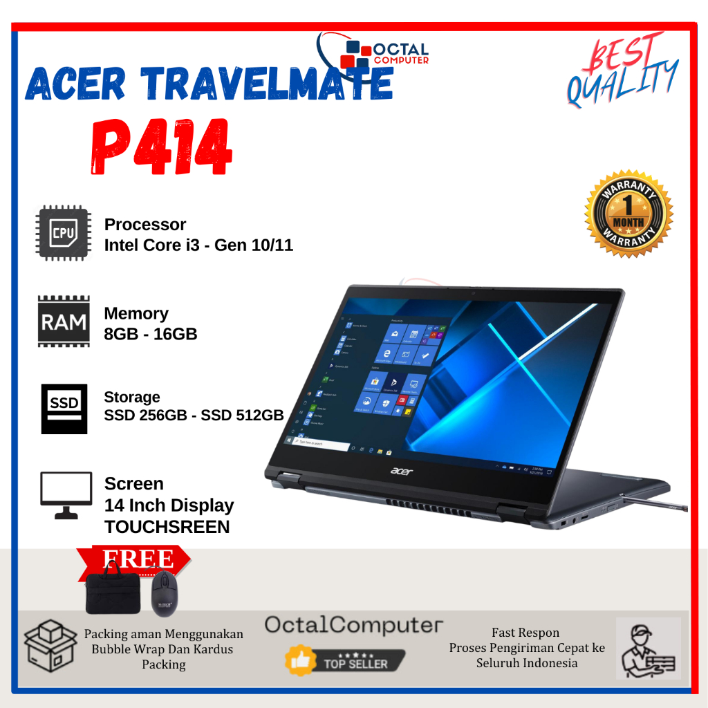 Laptop Acer TravelMate P414 Core i3 - RAM 8GB / SSD 512GB TOUCHSCREEN + PEN STYLUS - Second & Bergar