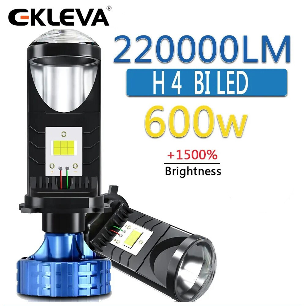 EKLEVA H4 Mini LED Headlight Projector Lens 6500K 12V 24V Lampu Utama Mobil Super Terang