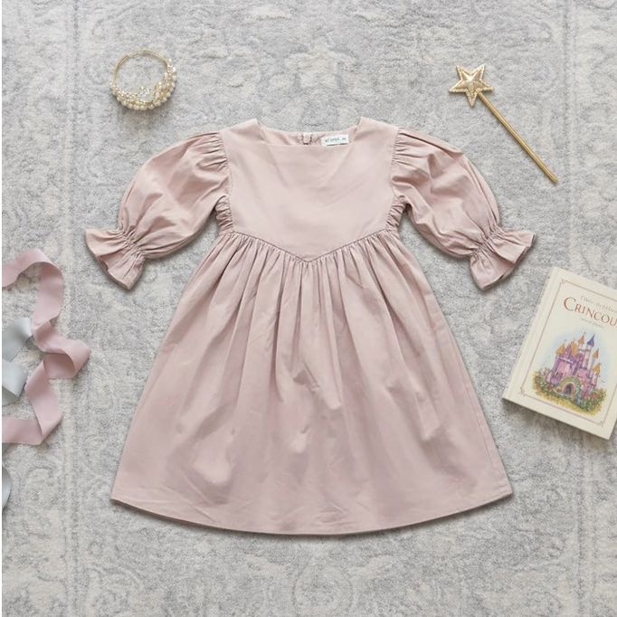 Dress Anak Bahan Katun warna Nude Dress Lebaran Anak Perempuan BELLE DRESS by PlaywithZee