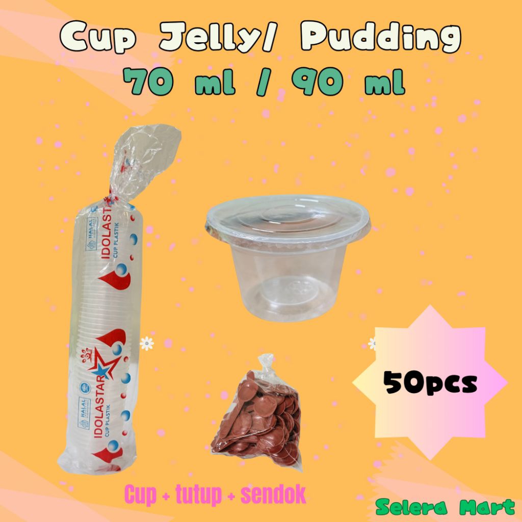 [ISI 50PCS] 90ml Cup Agar Puding Plastik I Gelas Cup 90ml dengan Tutup dan Sendok I Cup Plastik Beni