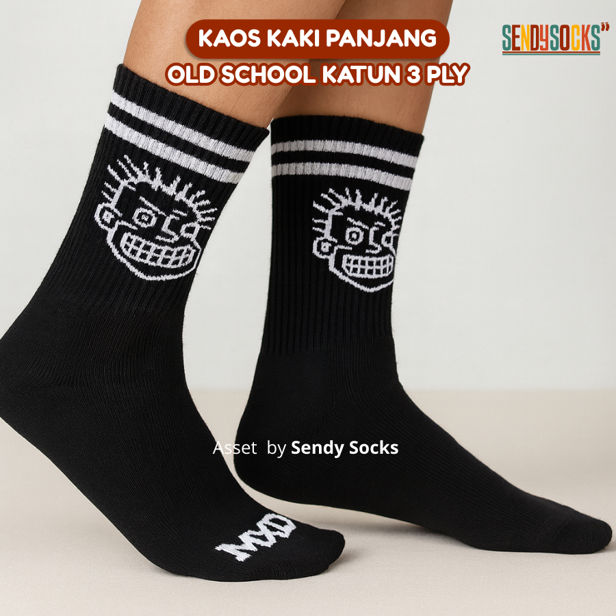Kaos Kaki Oldshool Motif Strip Punk Katun Panjang - Sendy Kaos Kaki
