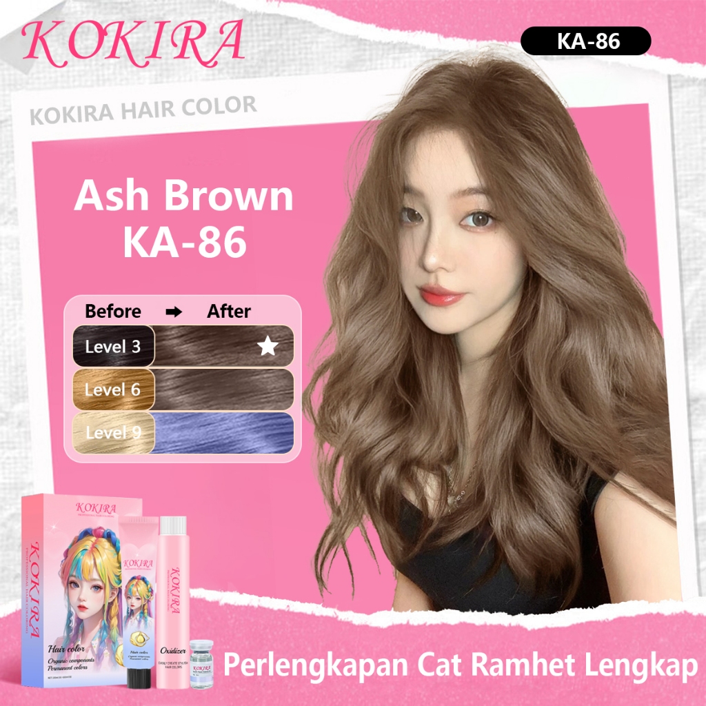 KOKIRA Ash Brown-86 hair color Ammonia-free formula Essential oil hair care cat rambut pewarna rambu