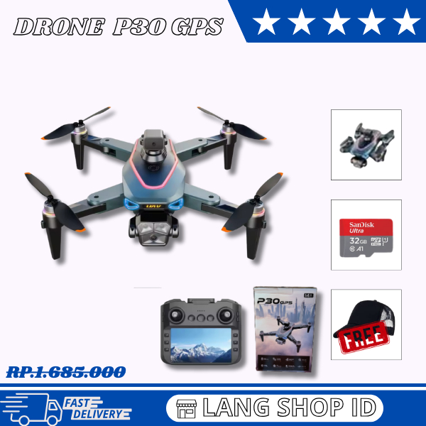 DRONE P30 GPS 8K Dual Camera 5G Laser Anti Tabrak 4.5 Inch Rc Screen Remote / Drone K19 MAX Drone GP