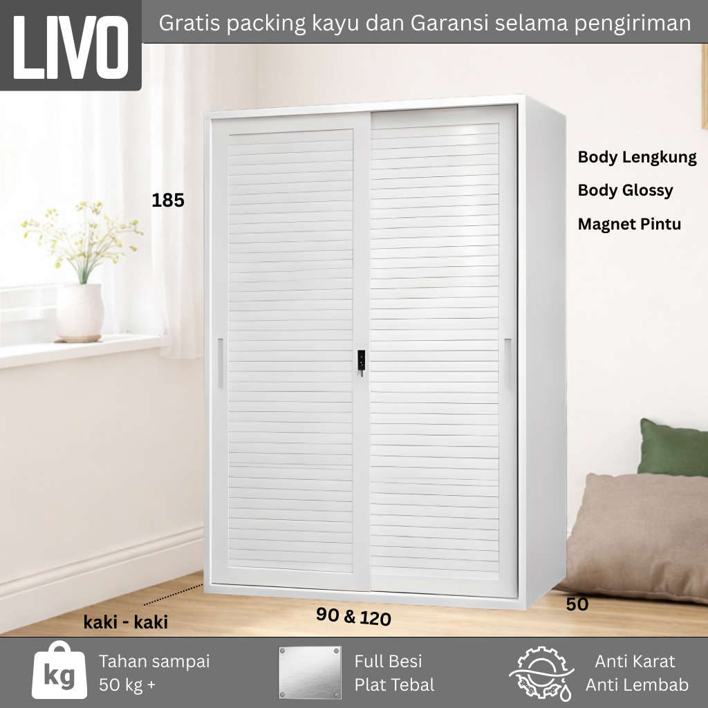 JALUSI. Lemari Pakaian Besi 2 Pintu Minimalis Modern - Almari Baju Besi
