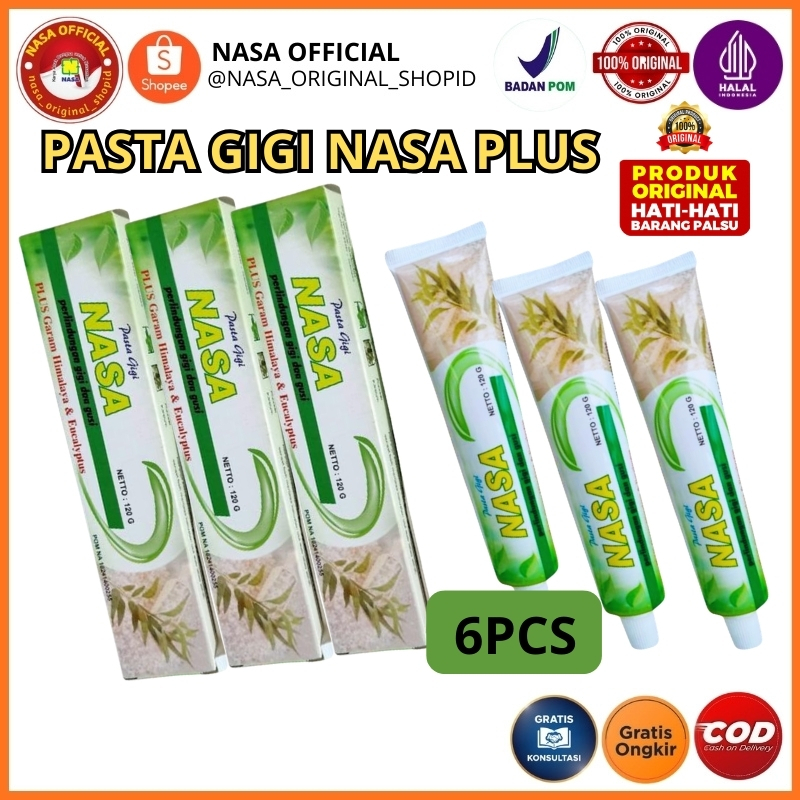 6 PCS Pasta Gigi NASA Plus Garam Himalaya | Pemutih Gigi Penghilang Plak Herbal BPOM Halal