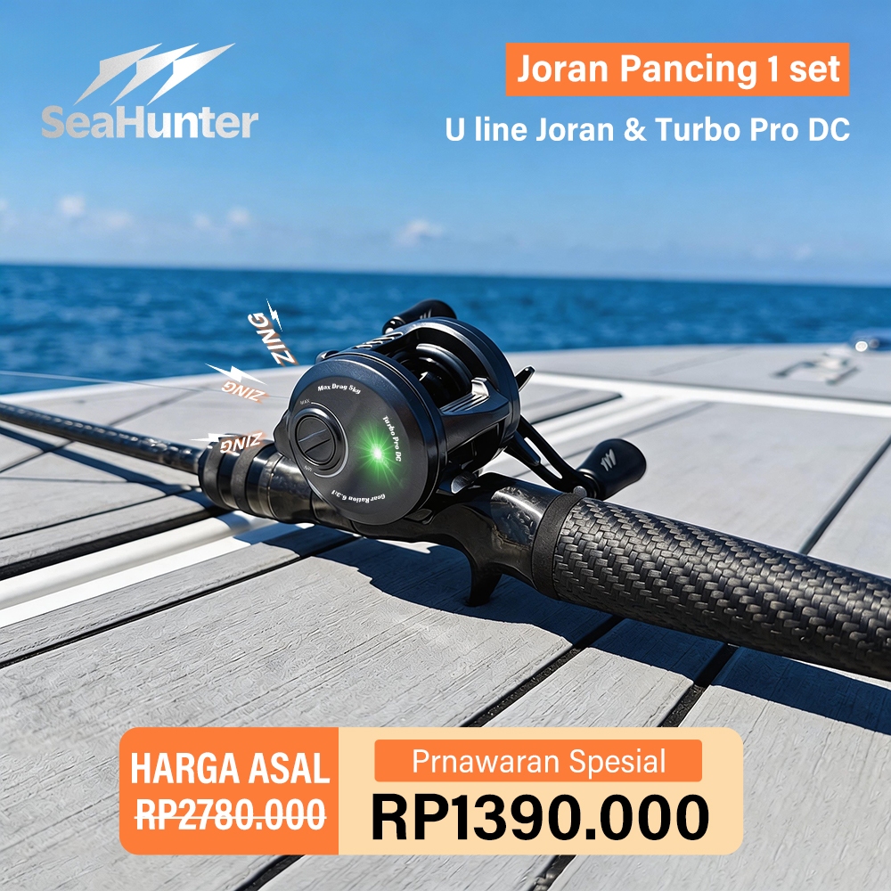 SeaHunter Joran Pancing 1 Set=Drum Reel BC Turbo Pro DC +Joran U-Line 1.8M Joran Pancing Casting M/M