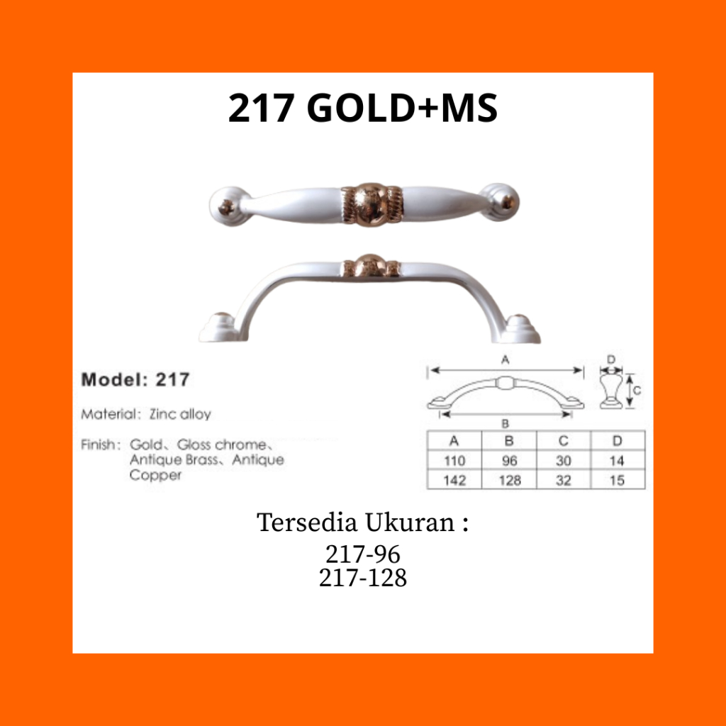 Handle 217 GOLD+MS | Handle Tarikan Laci | Tarikan Pintu Laci Minimalis