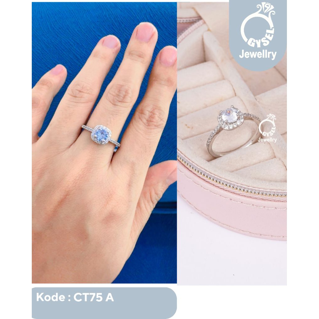 CT75 A - Cincin Permata Kotak Silver