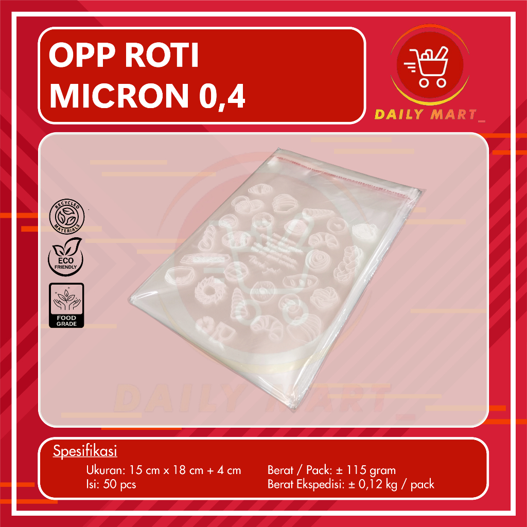 50 pcs OPP Roti / Plastik Opp Seal Bening Motif Kemasan Kue Roti Bakery Donat / OPP Plastik Motif Ro