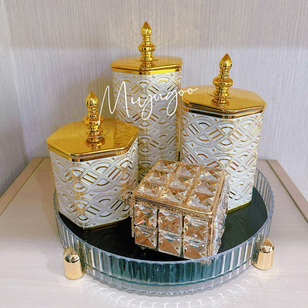 Toples set gold 3pcs/set Toples mewah asthetic Kedap Udara Toples Kue Kering / Toples Gold Set Tople