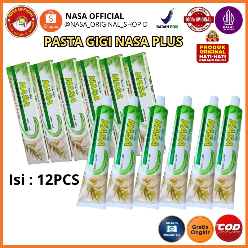 12 PCS Pasta Gigi NASA Plus Garam Himalaya | Penghilang Plak Pemutih Gigi Herbal BPOM Halal