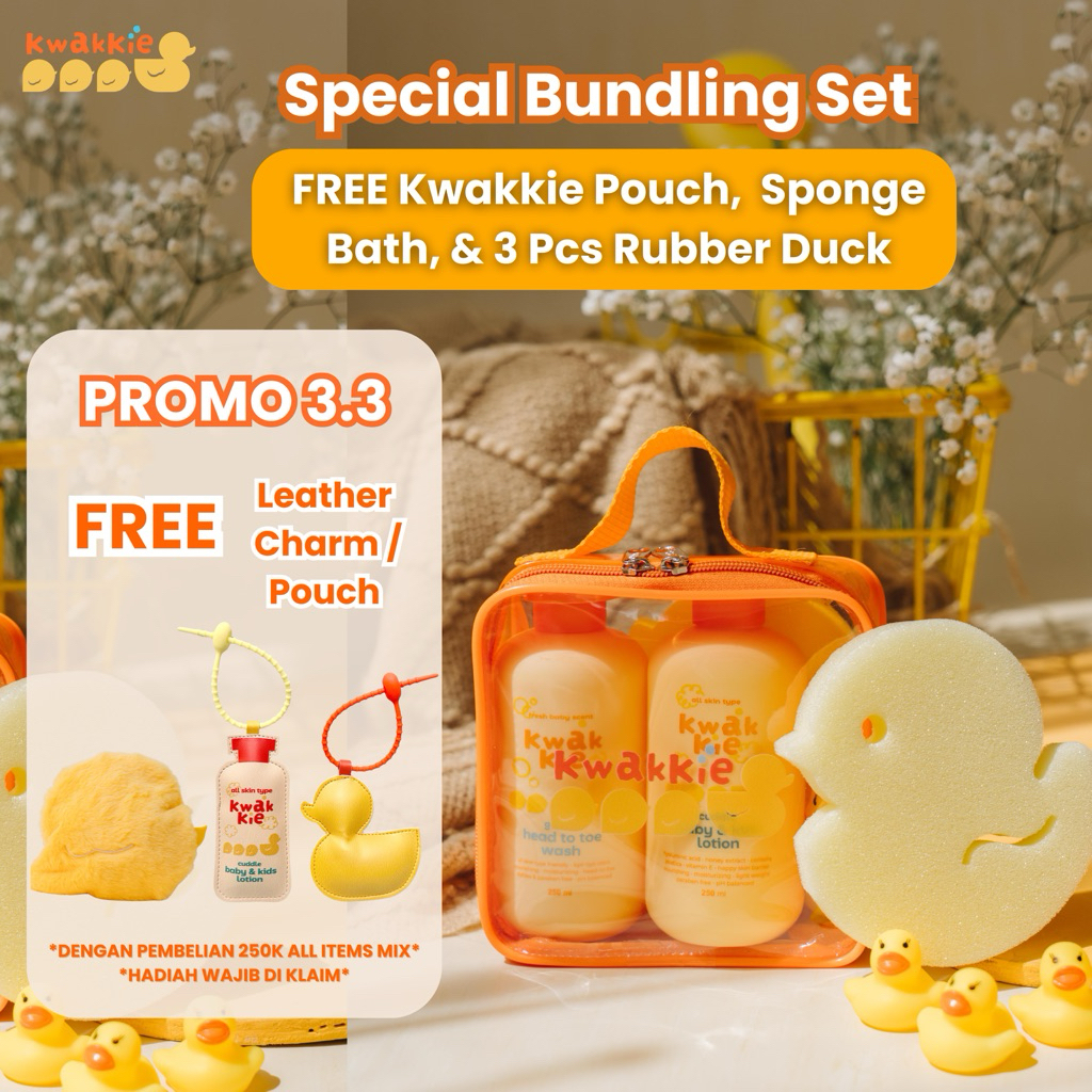 [SPECIAL BUNDLING SET] Kwakkie FREE POUCH, SPONGE BATH & RUBBER DUCK-Gentle Head to Toe Wash + Lotio