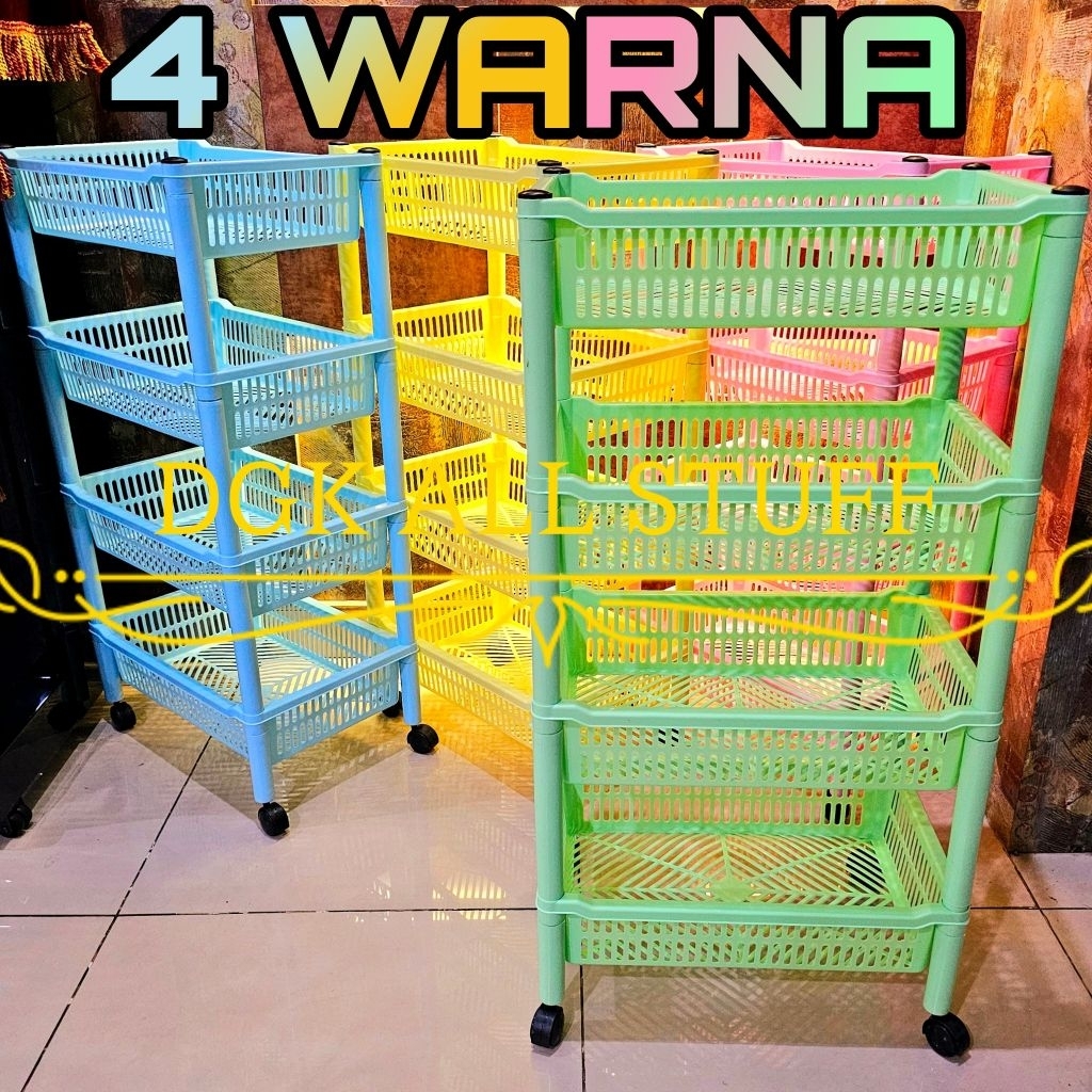 Rak Keranjang Troli Segi Dapur Salon Dorong Toilet Kamar Mandi Buku Ciki Snack Make up Skincare Kosm