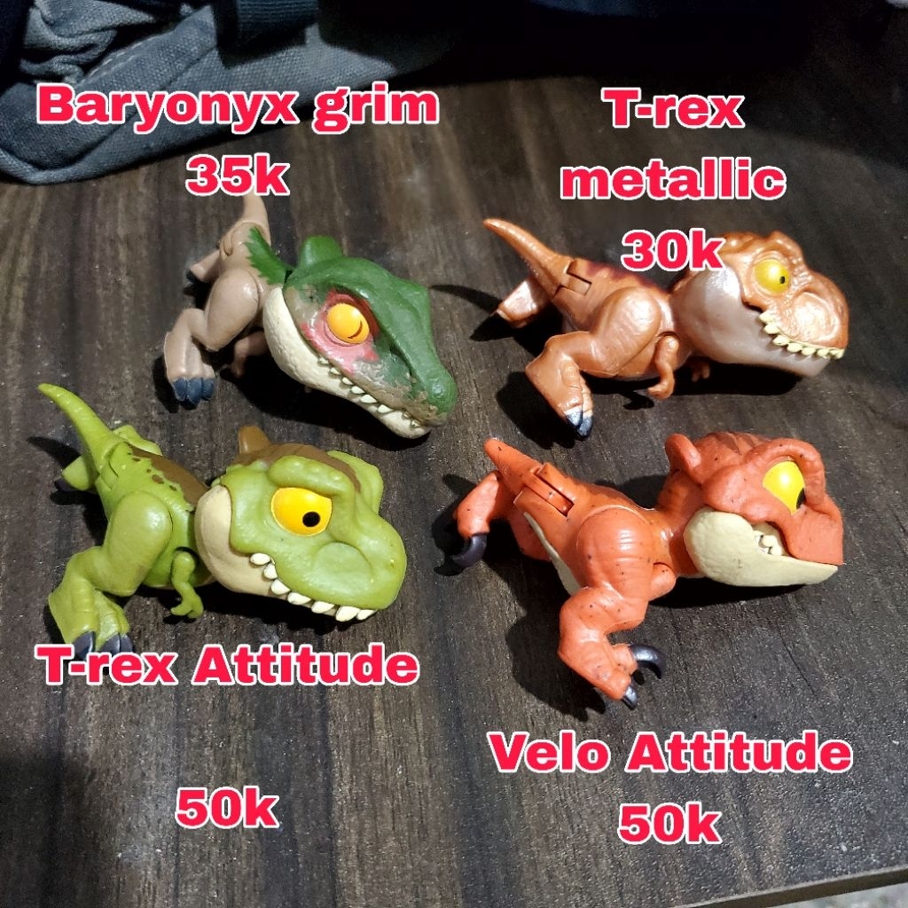 Mattel Snap Squad Jurassic World Dinosaurus Attitude Velociraptor, T-rex, Baryonyx