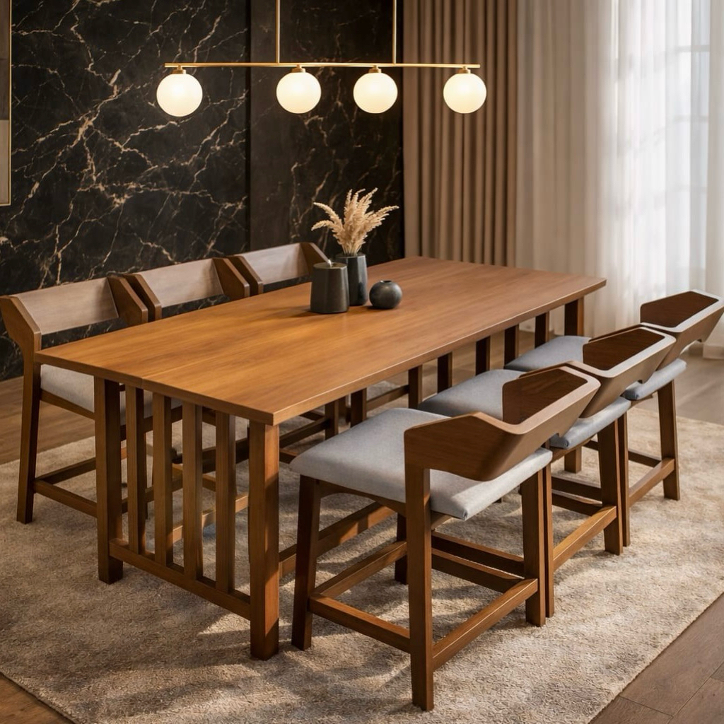 Set meja makan kayu jati kursi 8