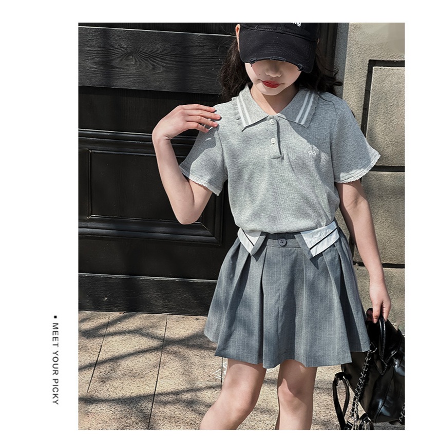 Grey caddy skirt set. kaos polo rok celana abu-abu model korea. baju anak remaja perempuan cewek bag
