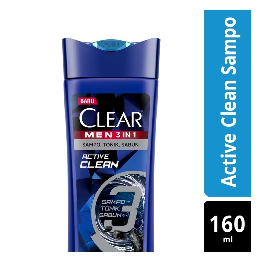 Clear Men 3-in-1 Shampoo Active Clean Bottle 180ml