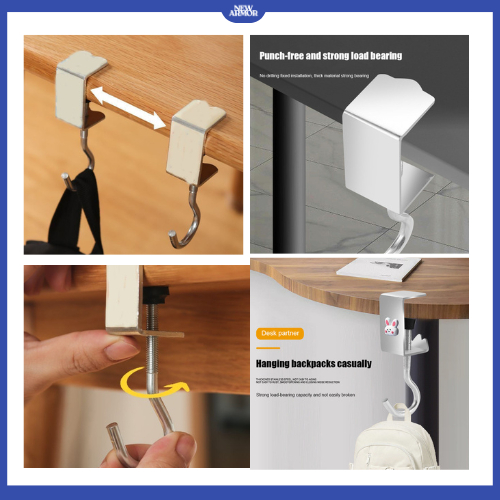 Gantungan Meja Cantolan Klip Hook Holder Serbaguna Barang Tas Topi Headset Besi Tanpa Lem Praktis Un