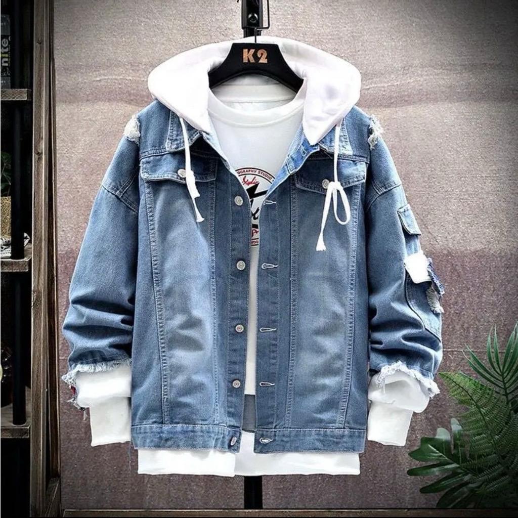Jaket Jeans Pria hoodie Lotto || Jaket Fandom Korean Style || Jaket Jeans Kombinasi Lotto Size M L X