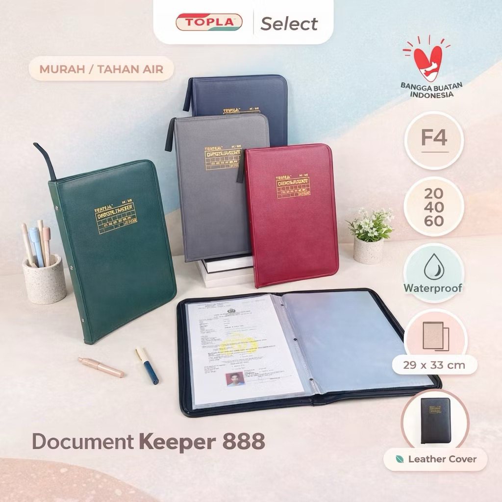 Topla Map Dokumen Keeper Resleting Anti Air Kulit / Map Document Keeper F4 (Folio)