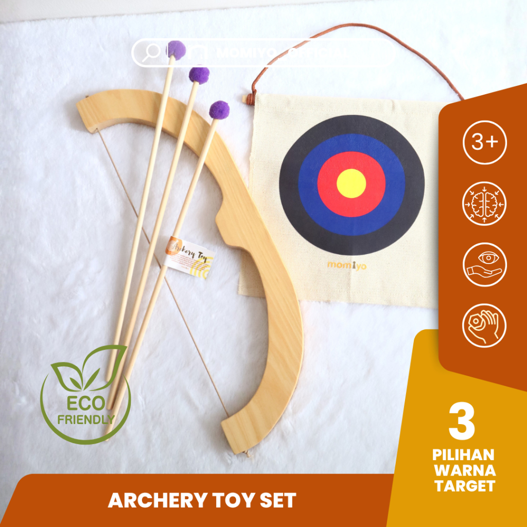 Mainan Anak Panahan Kayu Memanah | Momiyo Wooden Archery Toy Set